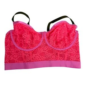 Parade Womens XL Bralette Hot Pink Lace Olive Straps Lingerie Top Underwire  EUC